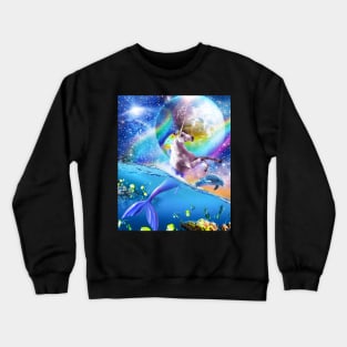 Rainbow Space Mermaid Unicorn, Mermicorn, Dolphin Crewneck Sweatshirt